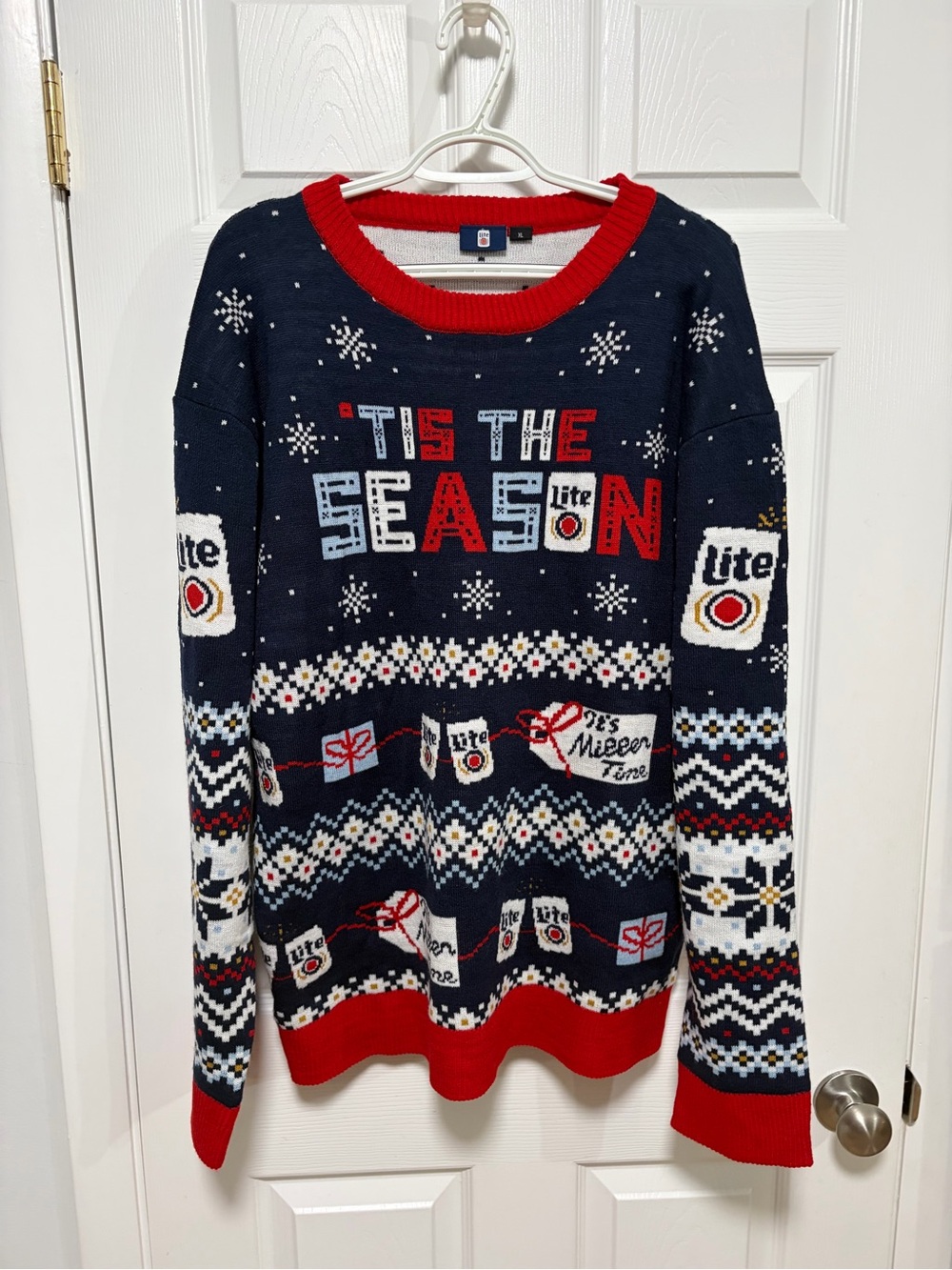 Miller Lite Ugly Christmas Sweater Mens XL Tis The Season Holiday Beer (Flaw)